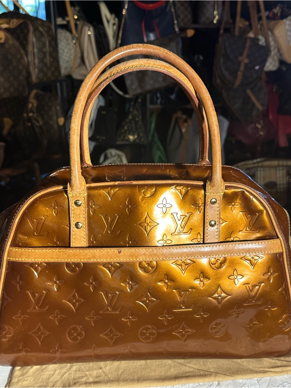 Louis Vuitton Monogram Vernis Metallic Brown Satchel